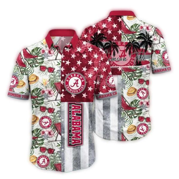 Alabama Crimson Tide Flower and Flag US Hawaiian Shirt 1