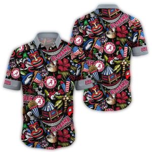 Alabama Crimson Tide Flower And Tiki Pattern Hawaiian Shirt