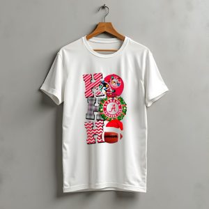 Alabama Crimson Tide Football Christmas Ho Ho Ho Santa Hat Wreath Football Helmet T-Shirt