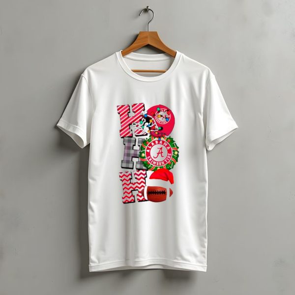 Alabama Crimson Tide Football Christmas Ho Ho Ho Santa Hat Wreath Football Helmet T Shirt t shirt 1 1