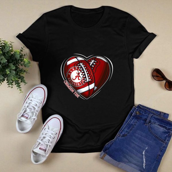 Alabama Crimson Tide Football Heart NCAA T Shirt Style 1 Black 1