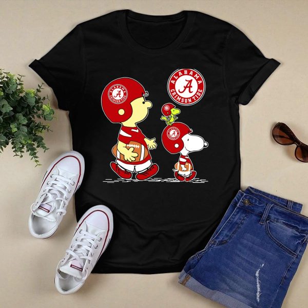Alabama Crimson Tide Football Peanuts Characters Woodstock and Snoopy T Shirt Style 1 Black 1