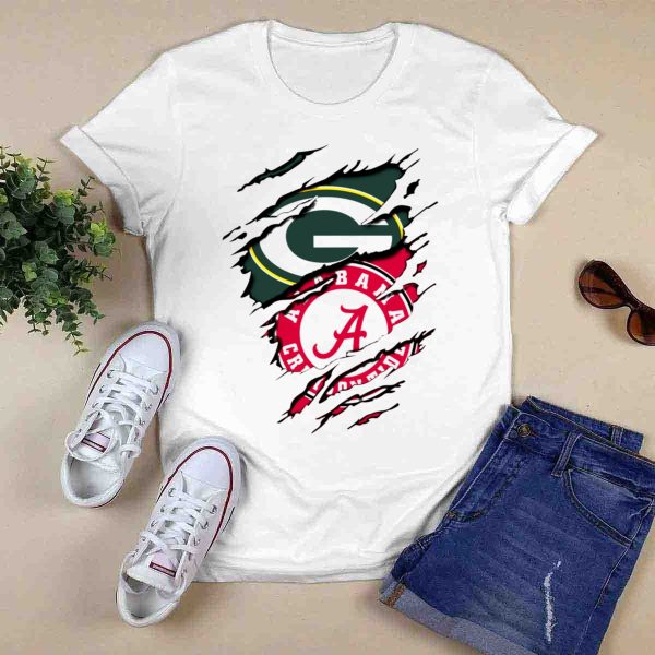 Alabama Crimson Tide Green Bay Packers Rip Effect T Shirt Style 1 0