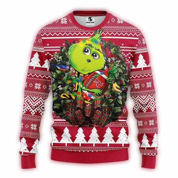 Alabama Crimson Tide Grinch Hug Ball Christmas Ugly Sweater 1