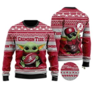Alabama Crimson Tide Grogu Baby Yoda Hug Logo Christmas Ugly Sweater