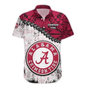 Alabama Crimson Tide Grunge Polynesian Tattoo Hawaiian Shirt