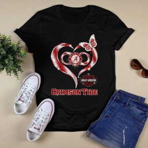 Alabama Crimson Tide Hd Heart With Butterfly Sparkle T Shirt
