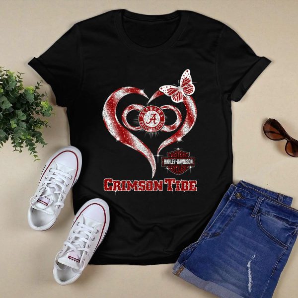 Alabama Crimson Tide HD Heart With Butterfly Sparkle T Shirt Style 1 Black 1