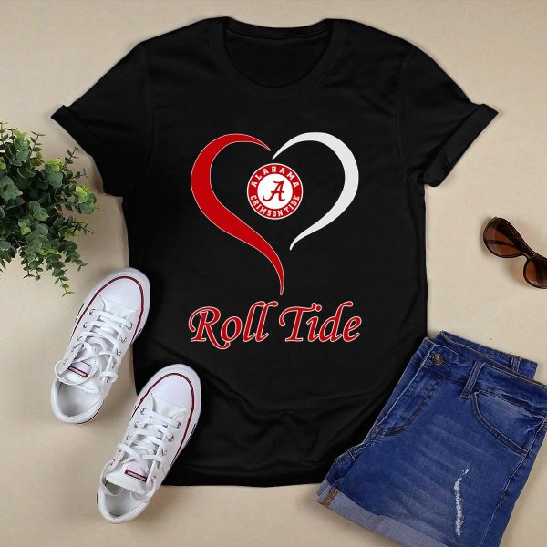 Alabama Crimson Tide Heart Roll Tide T Shirt Style 1 Black 1