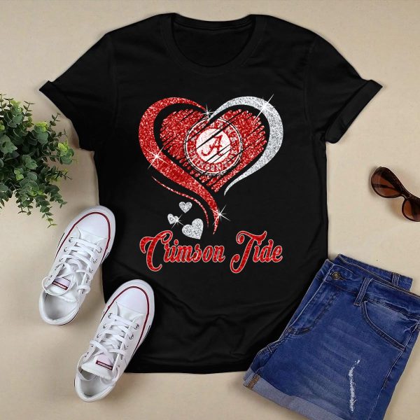 Alabama Crimson Tide Heart Sparkle T Shirt Style 1 Black 1