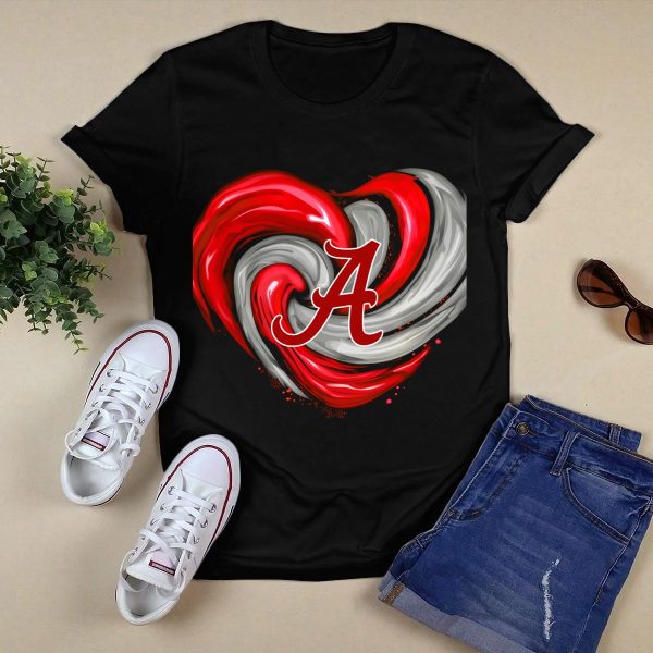 Alabama Crimson Tide Heart Swirl A T Shirt Style 1 Black 1