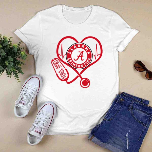 Alabama Crimson Tide Heartbeat Stethoscope Roll Tide T Shirt Style 1 0