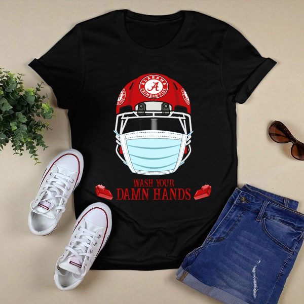Alabama Crimson Tide Helmet Wash Your Damn Hands T Shirt Style 1 Black 1