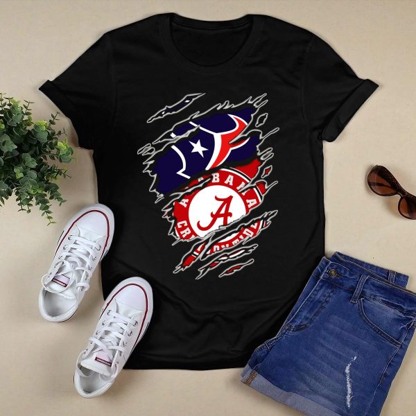 Alabama Crimson Tide Houston Texans Fan Pride Combo T Shirt Style 1 Black 1