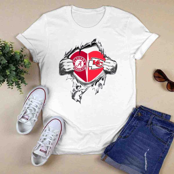 Alabama Crimson Tide KC Chiefs Heart T Shirt Style 1 0