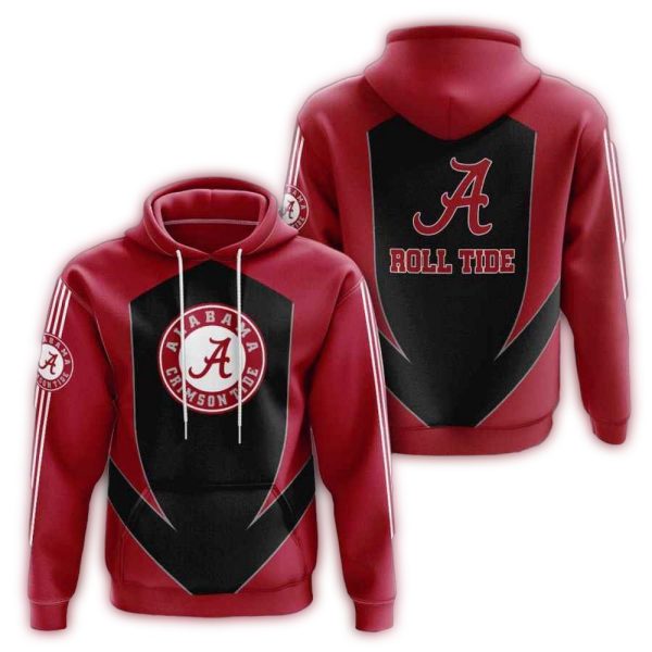 Alabama Crimson Tide Logo Black and Red Theme AOP Hoodie 1