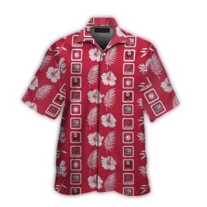 Alabama Crimson Tide Logo Flower And Leafs Pattern Hawaiian Shirt