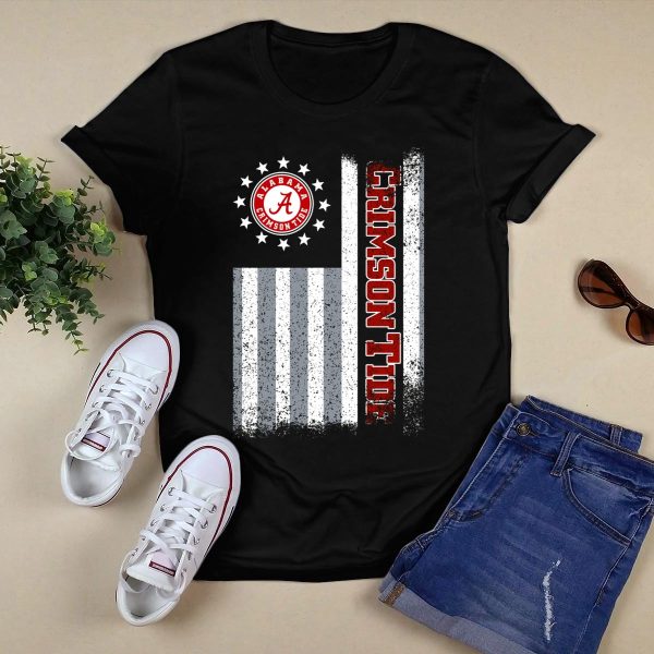 Alabama Crimson Tide Logo Stars And Stripes American Flag T Shirt Style 1 Black 1