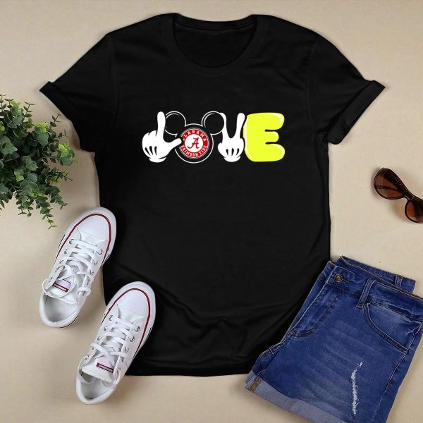 Alabama Crimson Tide Love Mickey Hands Football T Shirt Style 1 Black 1