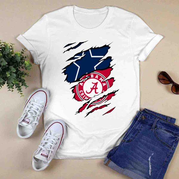 Alabama Crimson Tide Meets Dallas Cowboys Ripped T Shirt Style 1 0