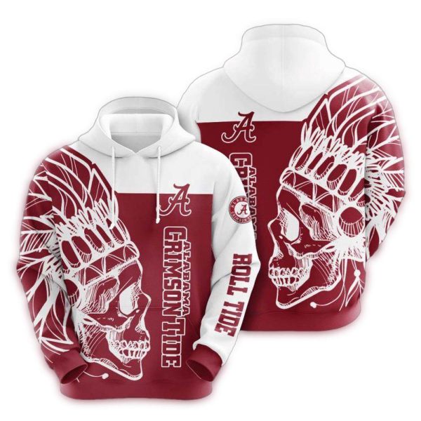 Alabama Crimson Tide Native American Skull AOP Hoodie 1