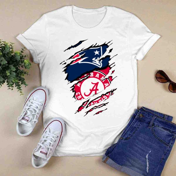 Alabama Crimson Tide New England Patriots Fan Crossover T Shirt Style 1 0