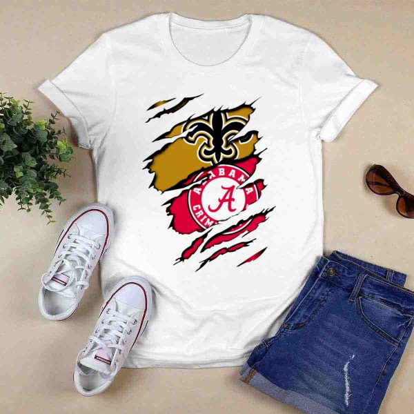 Alabama Crimson Tide New Orleans Saints Fleur de Lis Claw Marks T Shirt Style 1 0