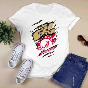 Alabama Crimson Tide New Orleans Saints Logo Mashup T-Shirt