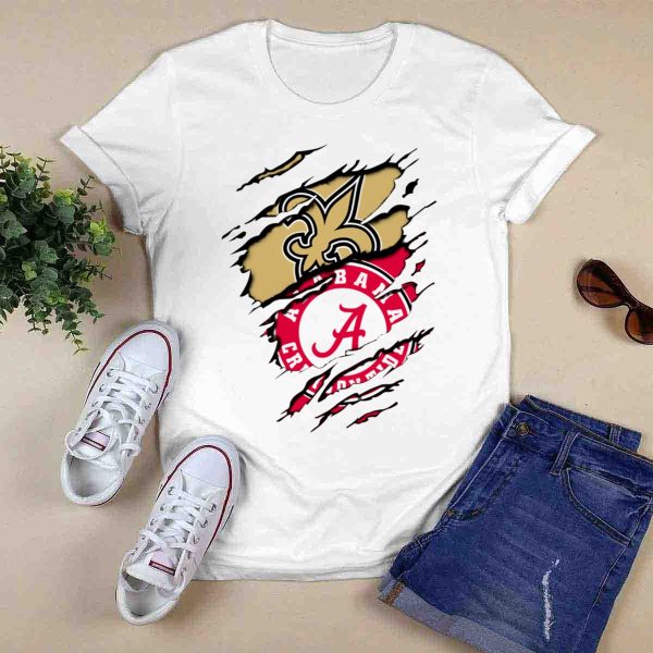 Alabama Crimson Tide New Orleans Saints Logo Mashup T Shirt Style 1 0