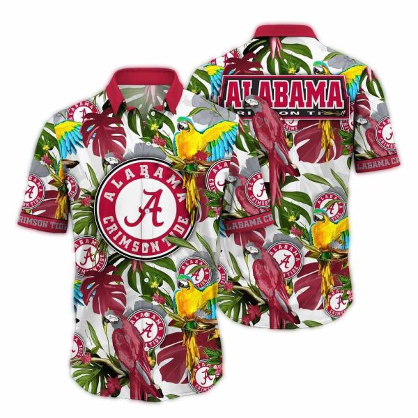 Alabama Crimson Tide Parrot Leafs Vintage Hawaiian Shirt 1