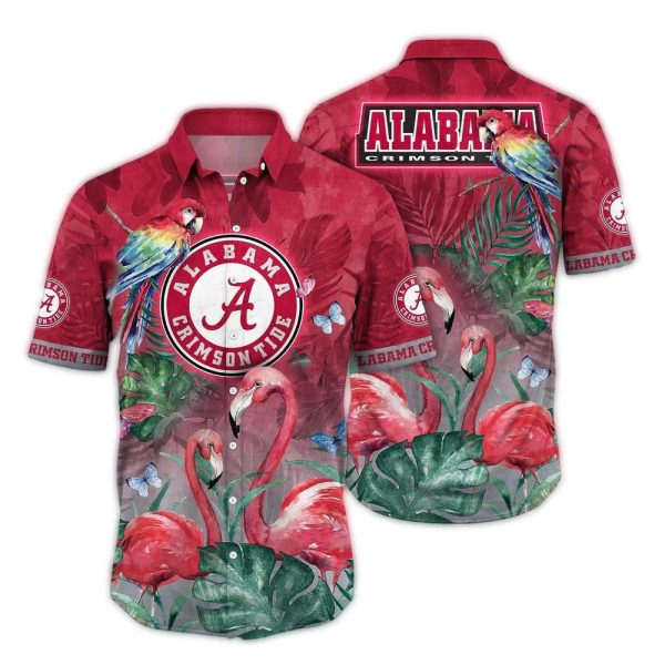 Alabama-Crimson-Tide-Parrot-and-Flamingo-Vintage-Hawaiian-Shirt-1 Alabama Crimson Tide Parrot and Flamingo Vintage Hawaiian Shirt 1