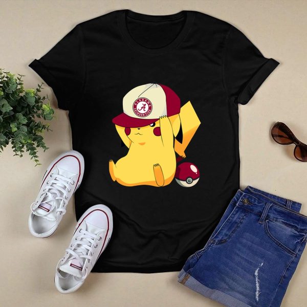 Alabama Crimson Tide Pikachu Pokemon t shirt Style 1 Black 1