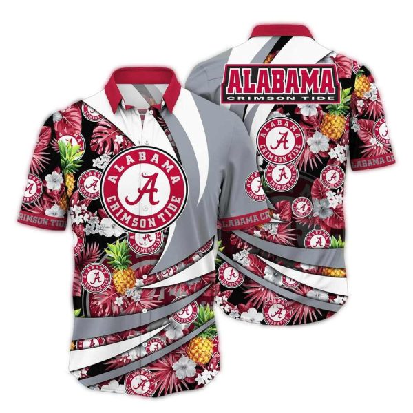 Alabama Crimson Tide Pineapple and Floral Pattern Tropical Hawaiian Shirt 1