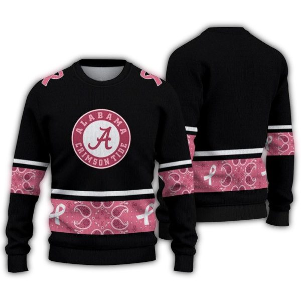Alabama Crimson Tide Pink Ribbon Black Pink Ugly Sweater 1