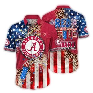 Alabama Crimson Tide Red White Firework Hawaiian Shirt