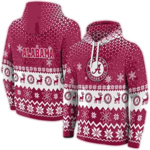 Alabama Crimson Tide Reindeer Motif All-Over Print Hoodie