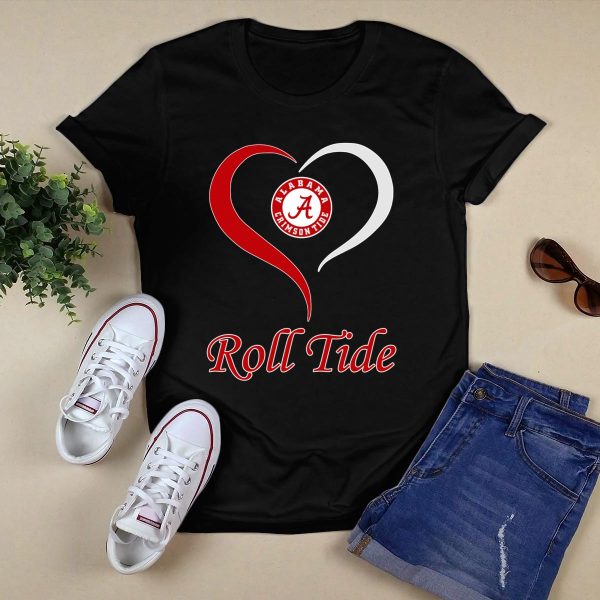 Alabama Crimson Tide Roll Tide Heart T Shirt Style 1 Black 1