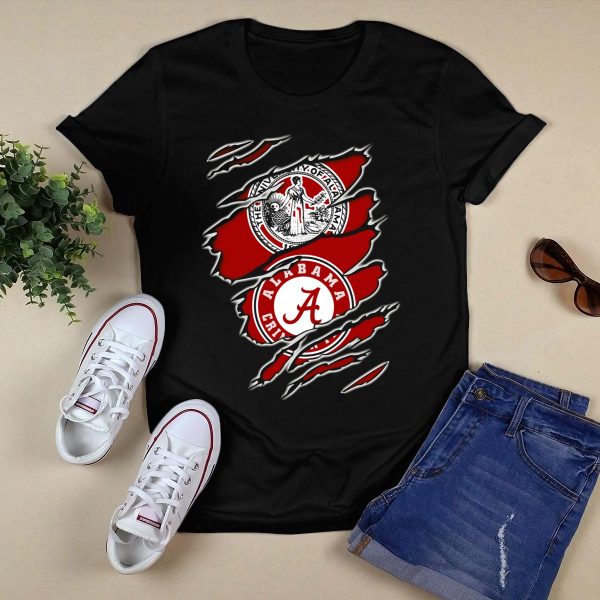 Alabama Crimson Tide Seal And Emblem With Tear Effect T Shirt Style 1 Black 1
