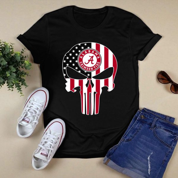 Alabama Crimson Tide Skull American Flag 64 The Punisher T Shirt Style 1 Black 1