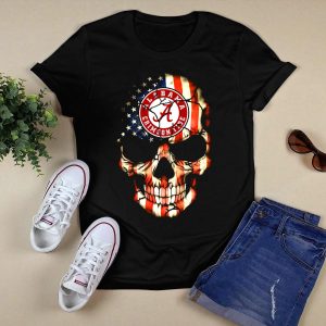 Alabama Crimson Tide Skull American Flag Style T Shirt