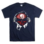 Alabama Crimson Tide Skull Emblem With Red And White Torn Fabric Effect T Shirt