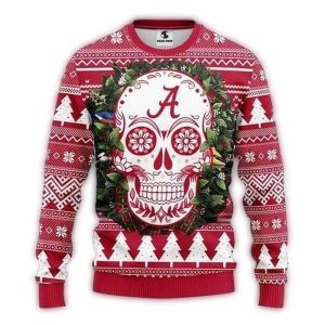 Alabama Crimson Tide Skull Flower Christmas Ugly Sweater