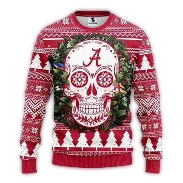 Alabama Crimson Tide Skull Flower Christmas Ugly Sweater 1