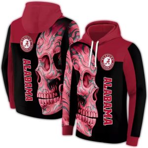 Alabama Crimson Tide Skull Motif All-Over Print Hoodie
