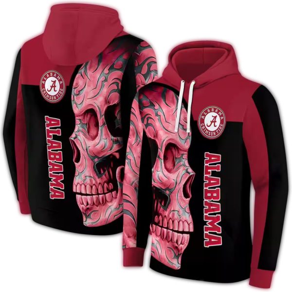 Alabama Crimson Tide Skull Motif AOP Hoodie 1