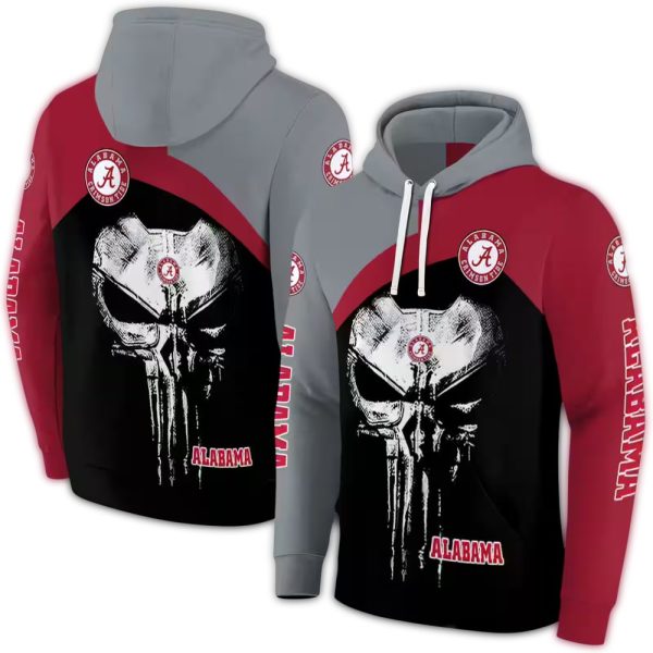 Alabama Crimson Tide Skull Punisher AOP Hoodie 1