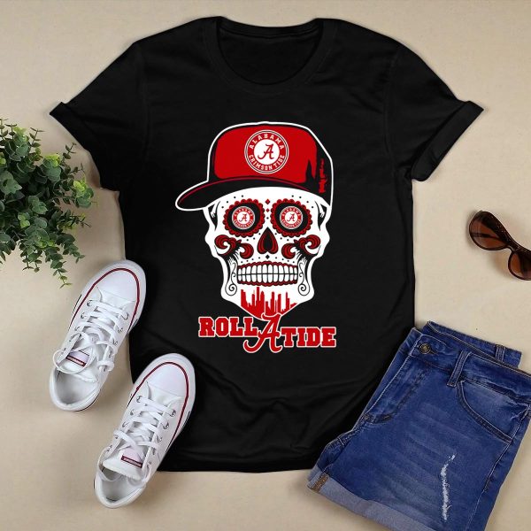 Alabama Crimson Tide Skull Roll Tide T Shirt Style 1 Black 1
