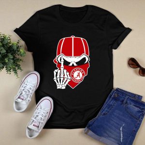 Alabama Crimson Tide Skull Skeleton Bandana Middle Finger T Shirt