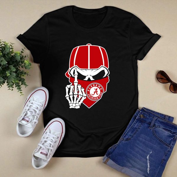 Alabama Crimson Tide Skull Skeleton Bandana Middle Finger T Shirt Style 1 Black 1
