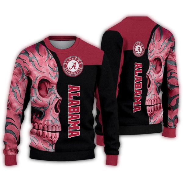 Alabama Crimson Tide Skull Swirl Ugly Sweater 1